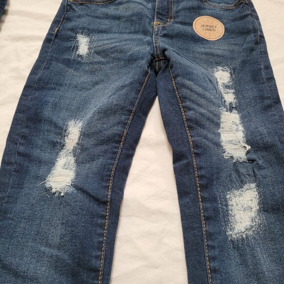 JACHS Kids Jeans 7 Distressed Dark Wash Jersey Knit Lined set of 2 New Pockets - Picture 2 of 11